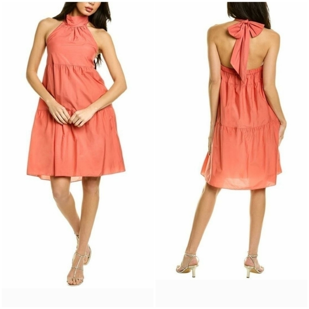 NWT Theory Women's Tiered Halter Mini Dress, Color Pink Coral, Size S